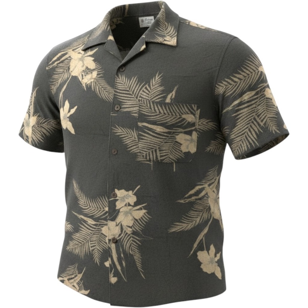 Vintage Silk Circa 1969 Men XL Black Floral Hawaiian Camp Shirt 100% Silk Short
